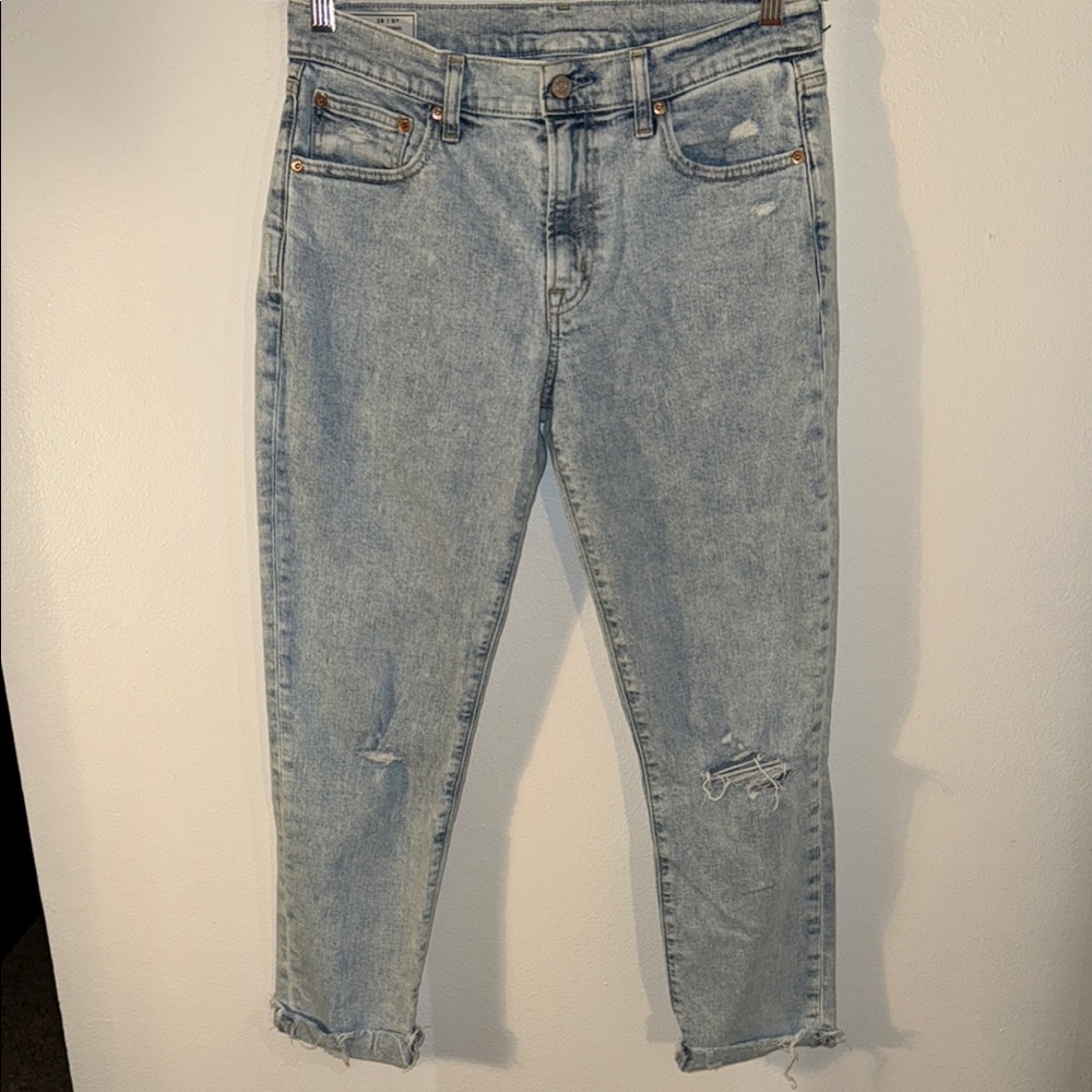GAP Blue Ankle Cropped Jeans with Distressed Details